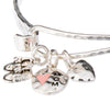 Mom & Daughter Heart & Little Feet Three Charm Hammered Bracelet with Inspirational Card