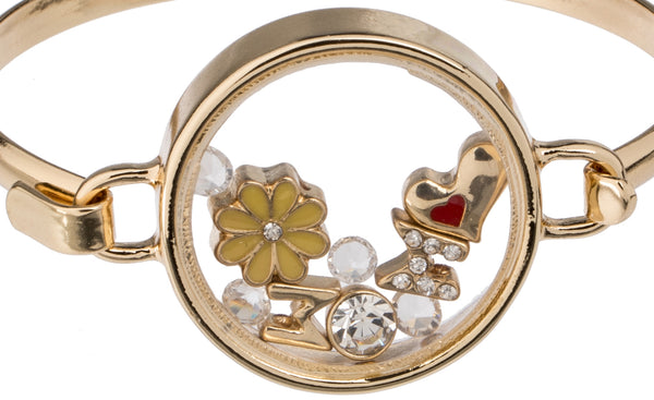 MOM Theme Heart & Yellow Flower Floating Charm Locket Bracelet