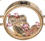 Pink Ribbon & Strength Floating Charm Locket Style Bracelet