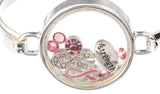 Pink Ribbon & Strength Floating Charm Locket Style Bracelet