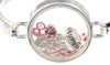 Pink Ribbon & Strength Floating Charm Locket Style Bracelet