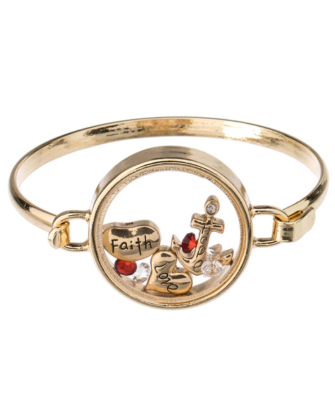 Faith Hope Love Heart & Anchor Floating Charm Locket Style Bracelet