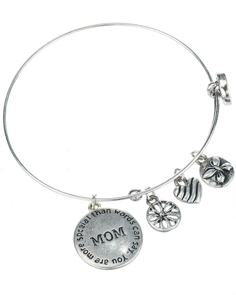 Mom You Are More Special Than Words Can Say with Heart Flower & Butterfly Charm by Jewelry Nexus
