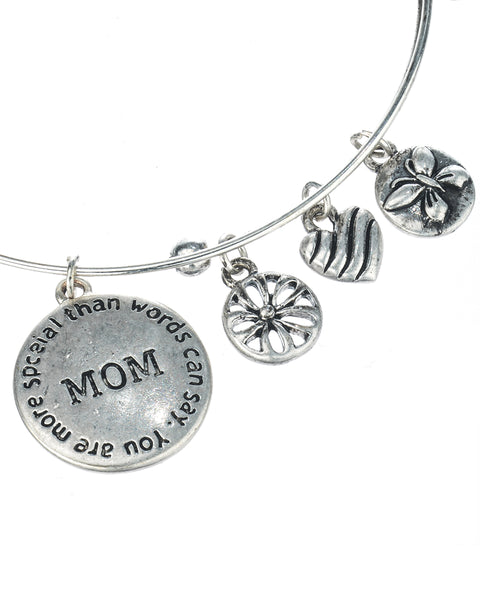 Mom You Are More Special Than Words Can Say with Heart Flower & Butterfly Charm by Jewelry Nexus