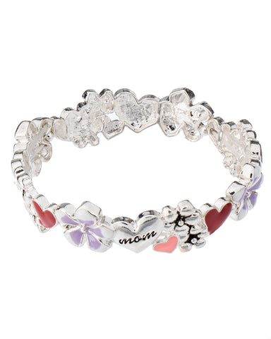 Mom Pink Red Hearts & Butterfly Mother Theme Stretch Bracelet with Inspirational Card