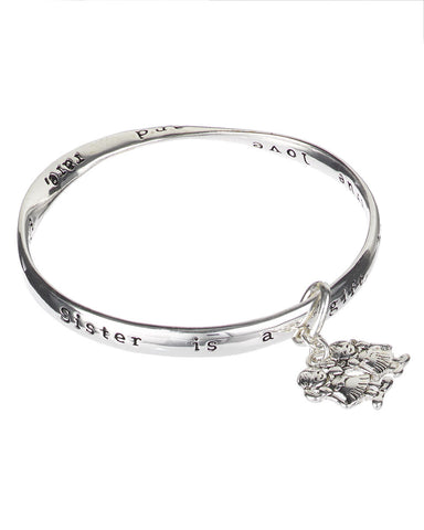 Sister Inspirational Two Sister Charm Twist Bangle Bracelet with Prayer Card - Jewelry Nexus