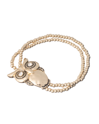 Hammered Owl Double Strand Stretch Bead Bracelet by Jewelry Nexus