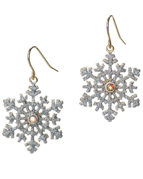 Snow Flake Gold-tone A/B Crystal Glitter Fashion Earrings - Jewelry Nexus