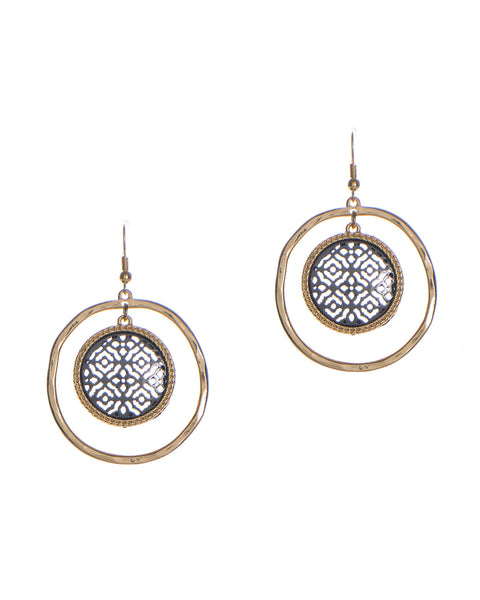 Moroccan Filigree Charm Layered Two-Tone Textured Hoop Earrings