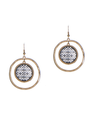 Moroccan Filigree Charm Layered Two-Tone Textured Hoop Earrings