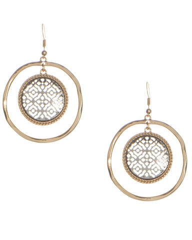 Moroccan Filigree Charm Layered Two-Tone Textured Hoop Earrings