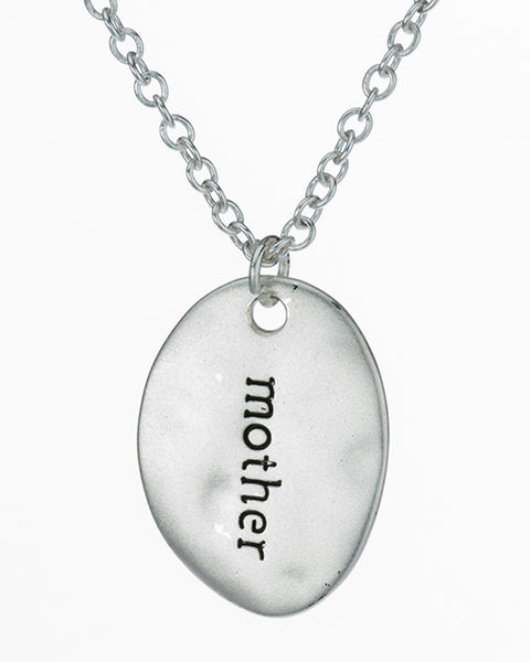 Engraved Words Mother Hammered Dainty Oval Disc Pendant Necklace by Jewelry Nexus