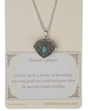 Blue Filigree Heart Locket Teachers Prayer Lord Let Me Be A Teacher Of Knowledge Guide Our Youth