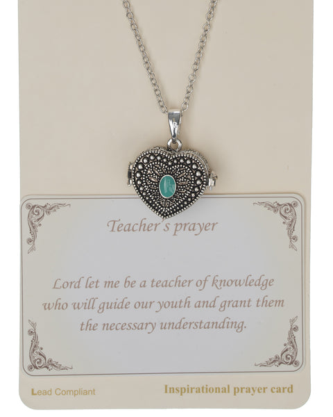 Blue Filigree Heart Locket Teachers Prayer Lord Let Me Be A Teacher Of Knowledge Guide Our Youth