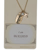 Cross Charm Hammered I am Blessed Oval Pendant & Imitation Pearl Chain Necklace By Jewelry Nexus