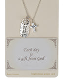 Hammered Cross Charm & Imitation Pearl Oval Pendant Necklace Each Day is a Gift From God