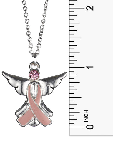 Pink Ribbon Theme Angel Pendant 18" Necklace with 3" Extender - Jewelry Nexus