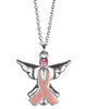 Pink Ribbon Theme Angel Pendant 18" Necklace with 3" Extender by Jewelry Nexus