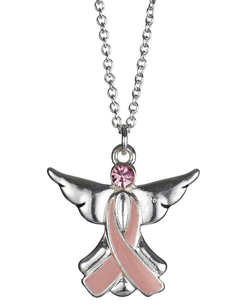 Pink Ribbon Theme Angel Pendant 18" Necklace with 3" Extender - Jewelry Nexus