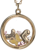 Mother & Daughter Theme Heart & Yellow Butterfly Floating Charm Locket Necklace