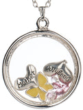 Mother & Daughter Theme Heart & Yellow Butterfly Floating Charm Locket Necklace