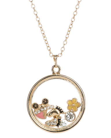 Baby Shower Theme Baby Carriage Little Feet Yellow Flower Floating Charm Locket Necklace
