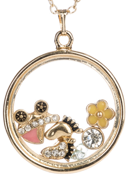Baby Shower Theme Baby Carriage Little Feet Yellow Flower Floating Charm Locket Necklace