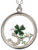 Irish Theme Clover Wishbone Horseshoe & Luck Floating Charm Locket Necklace