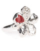 Silver-tone MOM Theme Red Heart Cut & Crystal Stretch Adjustable Ring