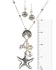 Starfish Sea Shell Sand Dollar & Imitation Pearl Earring Necklace Set by Jewelry Nexus