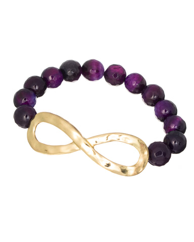 Glass Beads & Goldtone Hammered Infinite Infinity Stretch Bracelet by Jewelry Nexus