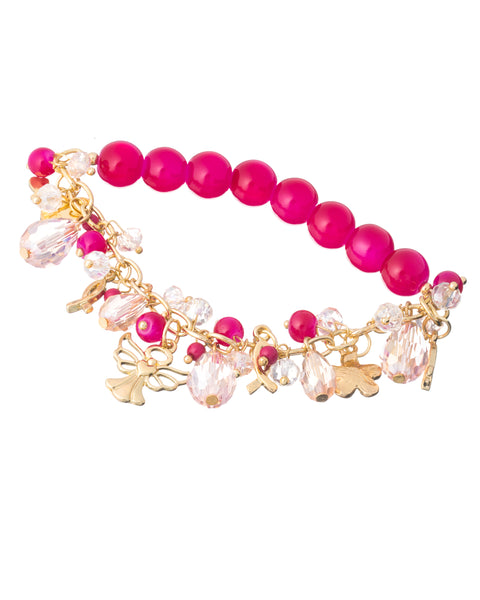 Angel & Pink Ribbon Glass & Stretch Bracelet - Jewelry Nexus