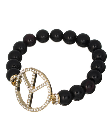 Gold-tone Peace Sign with & Bead Stretch Bracelet - Jewelry Nexus