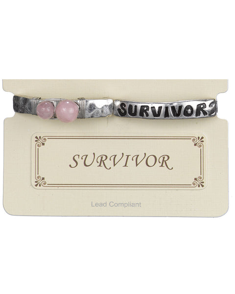 My Pink Ribbon Prayer…."Survivor" Bead Hammered Stretch Bracelet - Jewelry Nexus