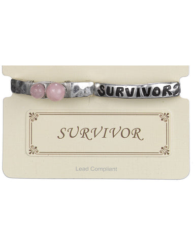 My Pink Ribbon Prayer…."Survivor" Bead Hammered Stretch Bracelet - Jewelry Nexus