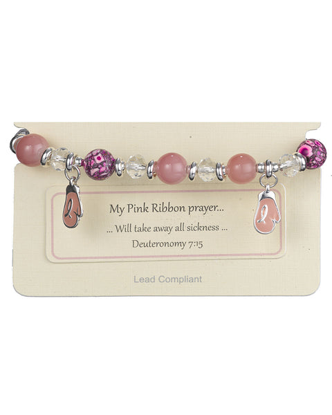 My Pink Ribbon Prayer…."Will Take Away All My Sickness" Bead Stretch Bracelet - Jewelry Nexus