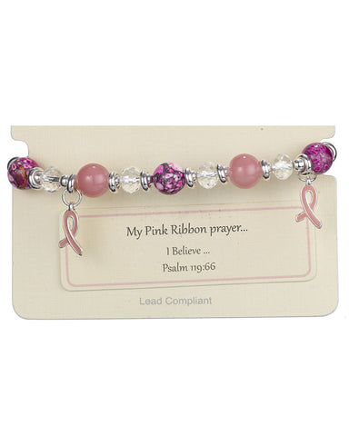 My Pink Ribbon Prayer…."I Believe…." Psalm 119:66 Bead Stretch Bracelet - Jewelry Nexus