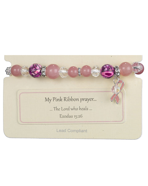 My Pink Ribbon Prayer "The Lord Who Heals..." Exodus 15:26 Bead Stretch Bracelet - Jewelry Nexus