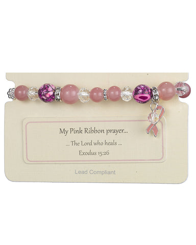 My Pink Ribbon Prayer "The Lord Who Heals..." Exodus 15:26 Bead Stretch Bracelet - Jewelry Nexus