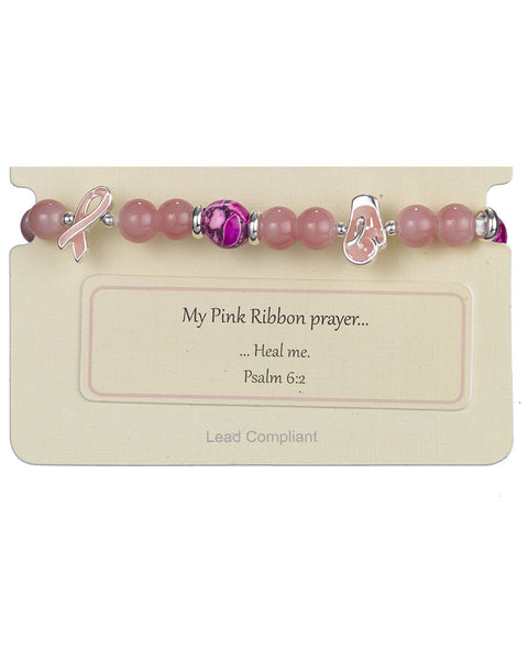 My Pink Ribbon Prayer…."Heal me" Psalm 6:2 Bead Stretch Bracelet - Jewelry Nexus