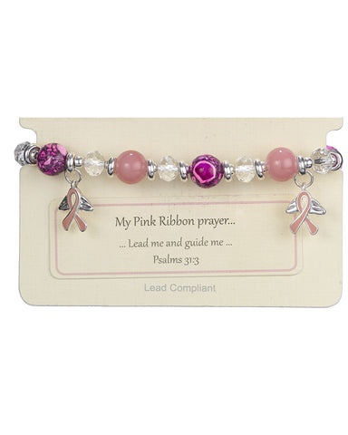 My Pink Ribbon Prayer. "Lead me & Guide me.." Psalms 31:3 Bead Stretch Bracelet-Jewelry Nexus