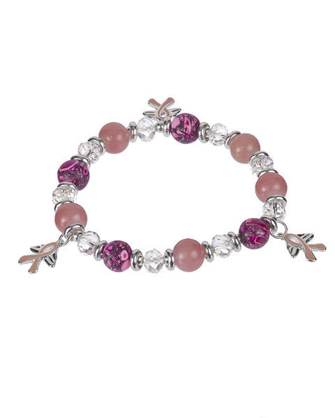 My Pink Ribbon Prayer. "Lead me & Guide me.." Psalms 31:3 Bead Stretch Bracelet-Jewelry Nexus