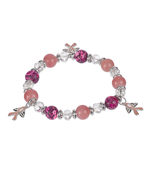 "My Pink Ribbon Prayer" Breast Cancer Theme Bead Stretch Bracelet by Jewelry Nexus