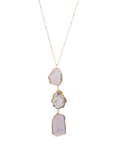 Textured Stone Triple Stacked Long Pendant Charm Necklace