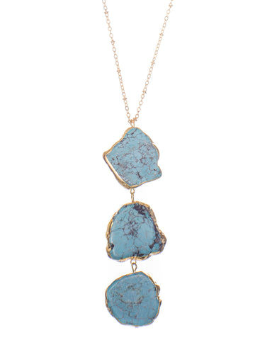 Textured Stone Triple Stacked Long Pendant Charm Necklace