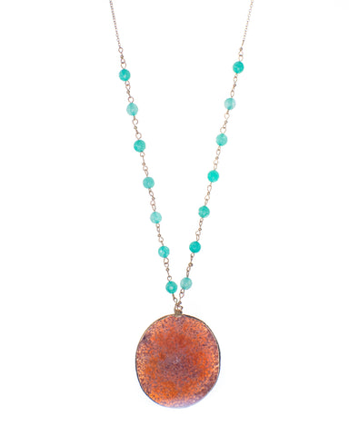 Vintage-Inspired Glass Round Pendant Long Beaded Necklace