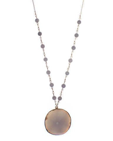 Vintage-Inspired Glass Round Pendant Long Beaded Necklace