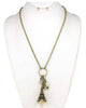 Eiffel Tower Paris Theme 36" Necklace Imitation Pearl & Bow Ribbon by Jewelry Nexus