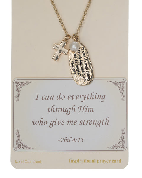 Oval Hammered Coin Pendant Necklace I Can Do Everything Through Him Who Gives Me Strength Phil 4:13