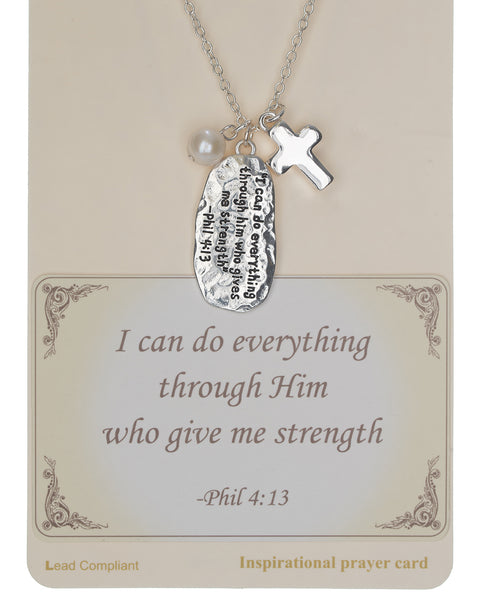Oval Hammered Coin Pendant Necklace I Can Do Everything Through Him Who Gives Me Strength Phil 4:13